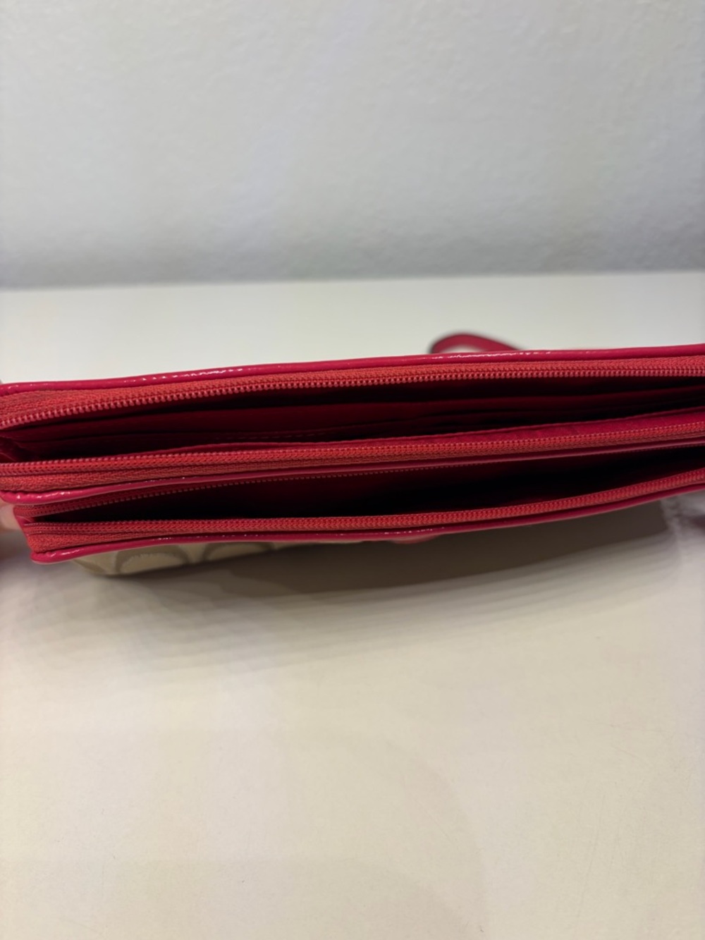 Coach Signature C’s Canvas Wristlet with Pink Trim - Picture 12 of 13